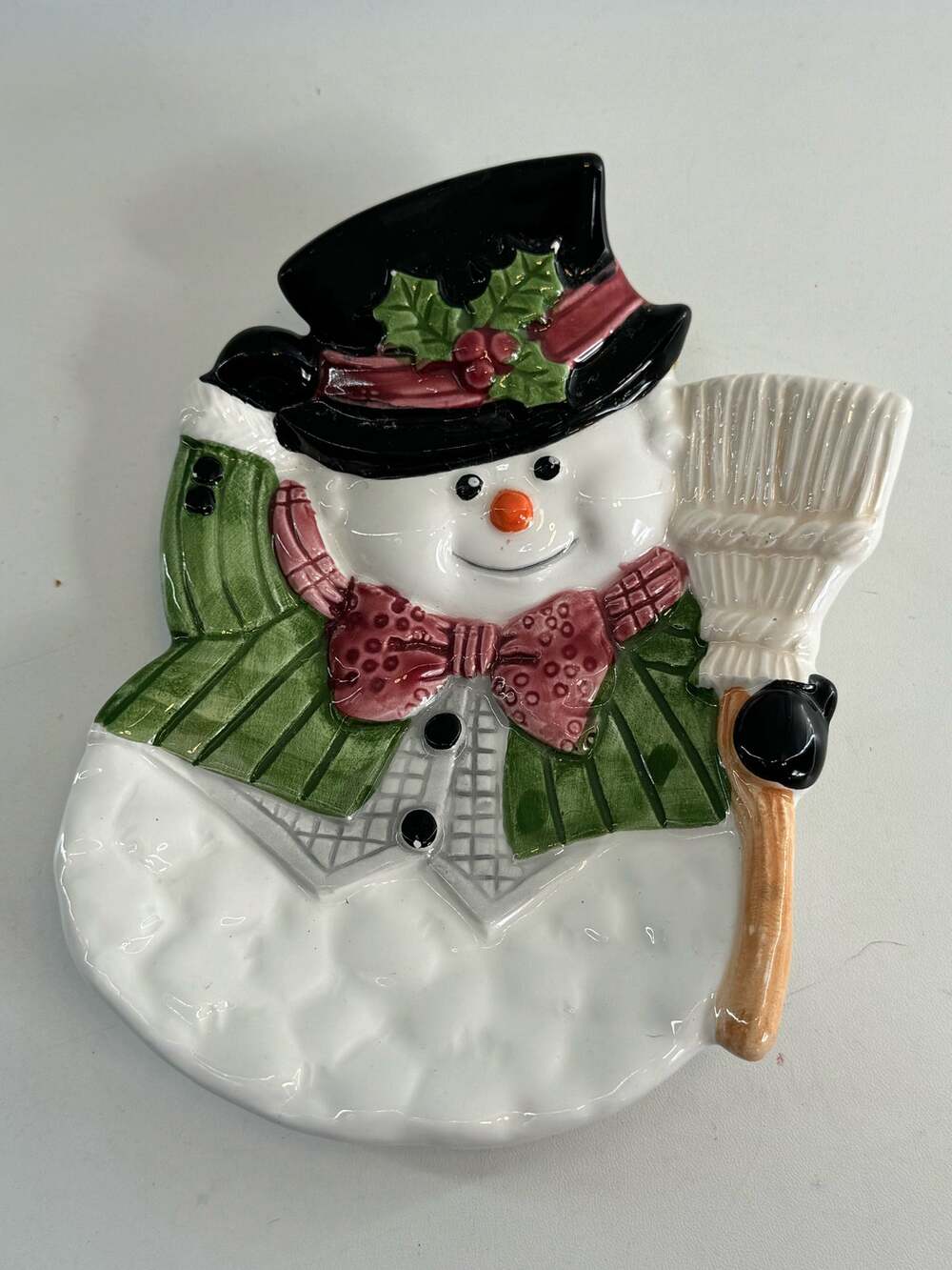 Vintage OCI Omnibus Snowman Dish Holiday Winter Seasonal Decor 5x 7